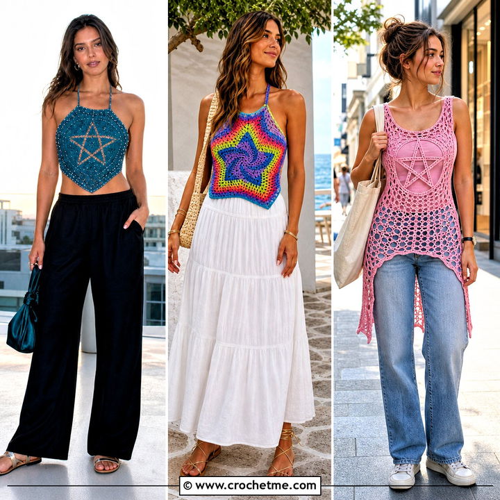 30 Crochet Pentagram Top Outfit Ideas for Bold Alt Style