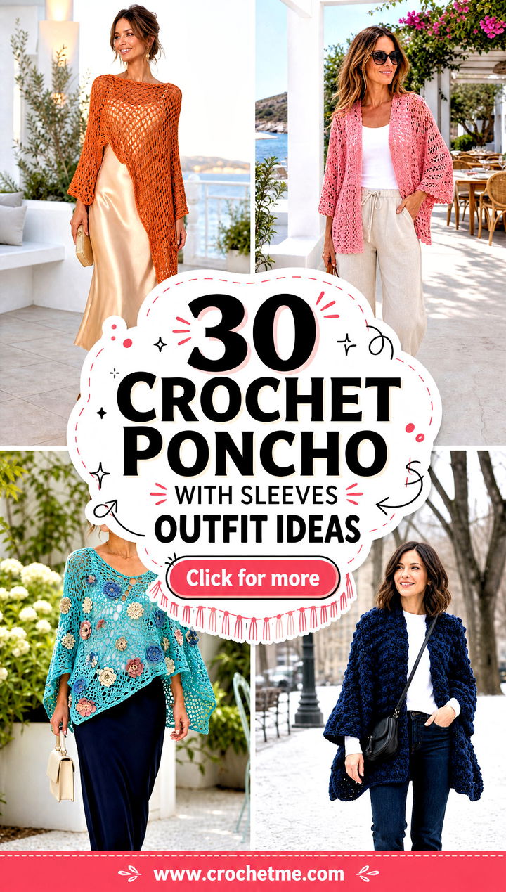 30 crochet poncho with sleeves outfit ideas - 30 crochet poncho with sleeves outfit ideas