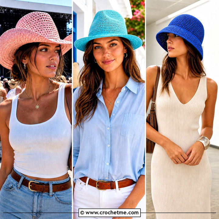 30 Crochet Raffia Hat Outfit Ideas for Breezy Summer Style