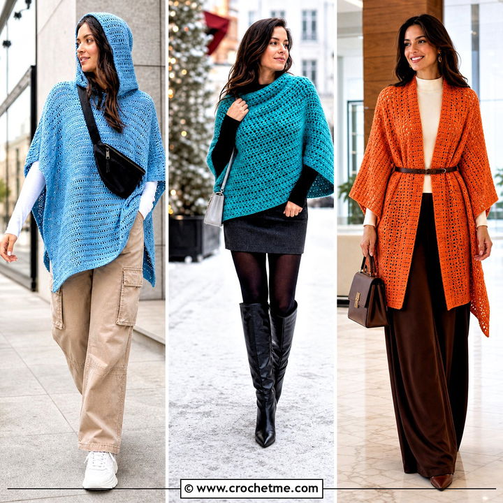 30 Crochet Rectangle Poncho Outfit Ideas for Cozy Fall Style