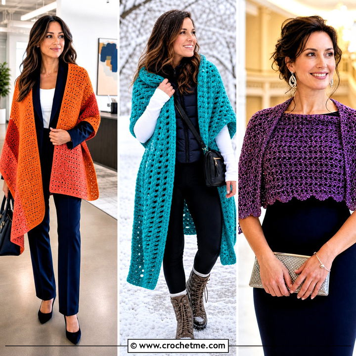 30 Crochet Rectangular Shawl Outfit Ideas for Chic Layering