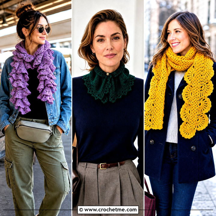 30 Crochet Ruffle Scarf Outfit Ideas for Cozy Statement Looks
