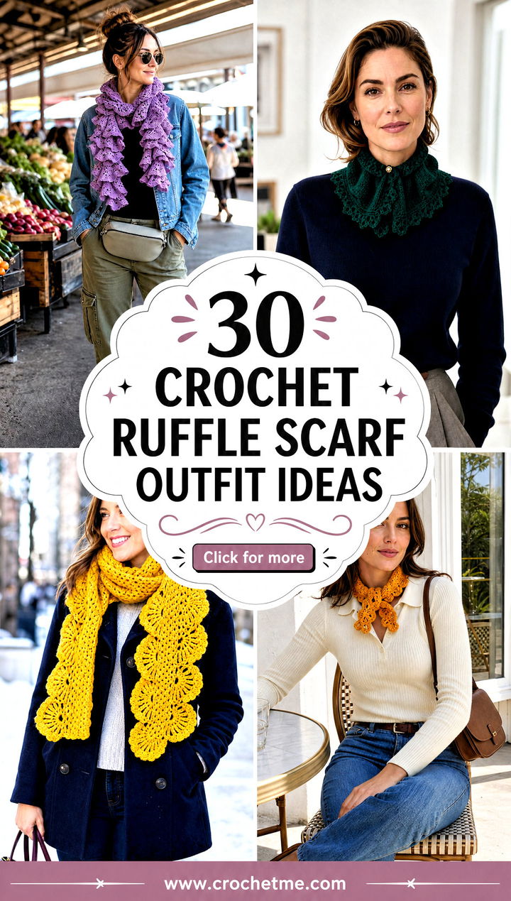 30 crochet ruffle scarf outfit ideas - 30 crochet ruffle scarf outfit ideas