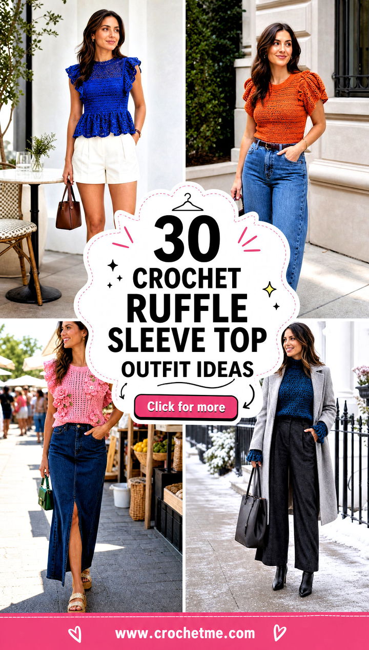 30 crochet ruffle sleeve top outfit ideas - 30 crochet ruffle sleeve top outfit ideas