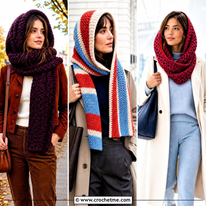 30 Crochet Scarf Hood Outfit Ideas for Cozy Cold-Weather Style