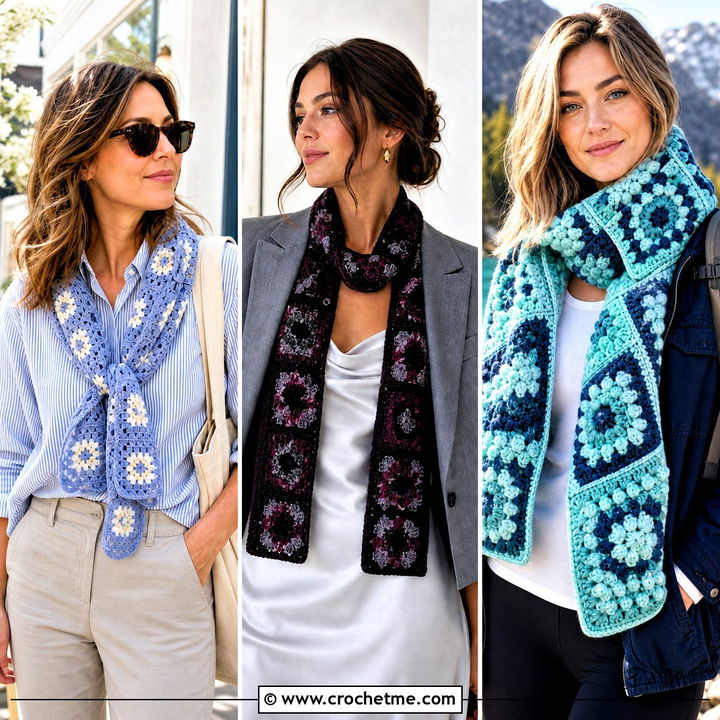 30 Crochet Scarf Squares Outfit Ideas for Creative Layering
