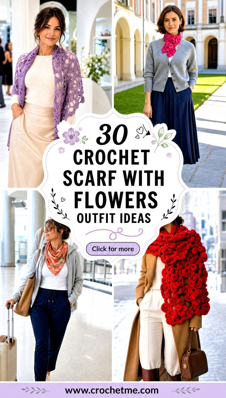 30 crochet scarf with flowers outfit ideas - 30 crochet scarf with flowers outfit ideas