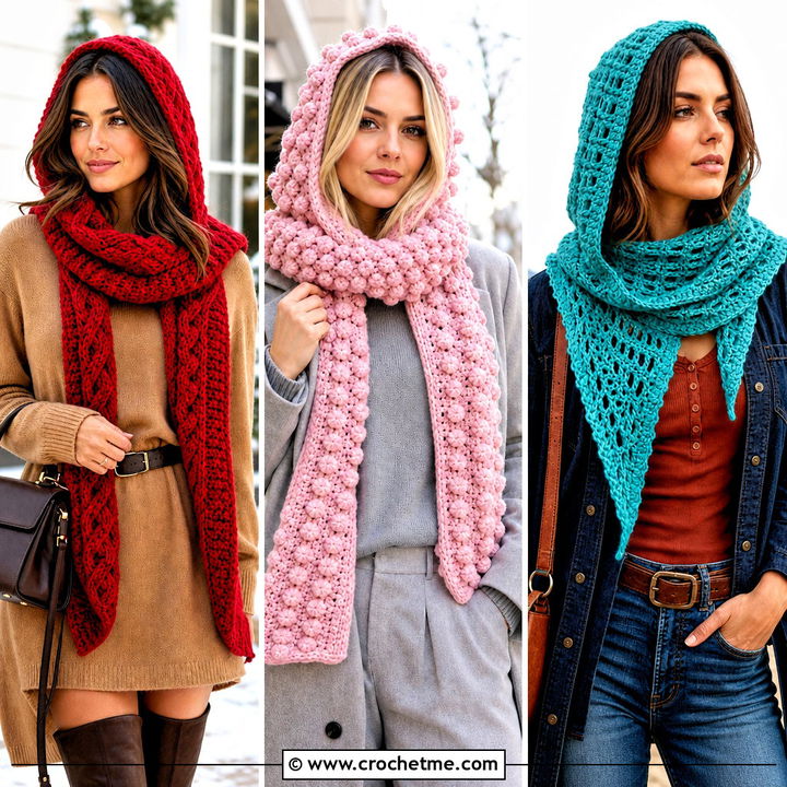 30 Crochet Scarf With Hood Outfit Ideas for Winter Warmth