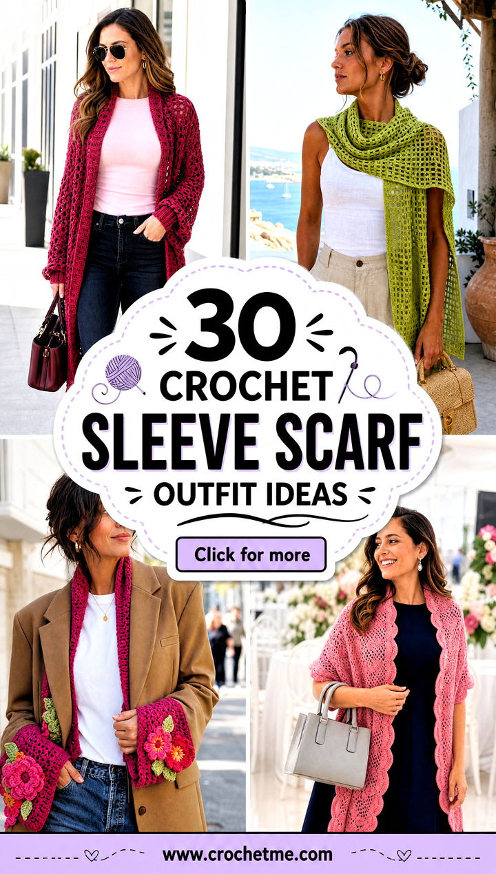 30 crochet sleeve scarf outfit ideas - 30 crochet sleeve scarf outfit ideas