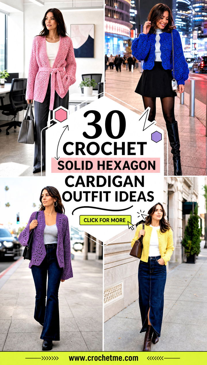 30 crochet solid hexagon cardigan outfit ideas - 30 crochet solid hexagon cardigan outfit ideas