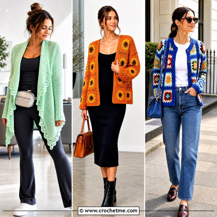 30 Crochet Square Cardigan Outfit Ideas With Boho Charm