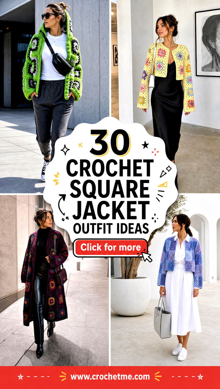 30 crochet square jacket outfit ideas - 30 crochet square jacket outfit ideas