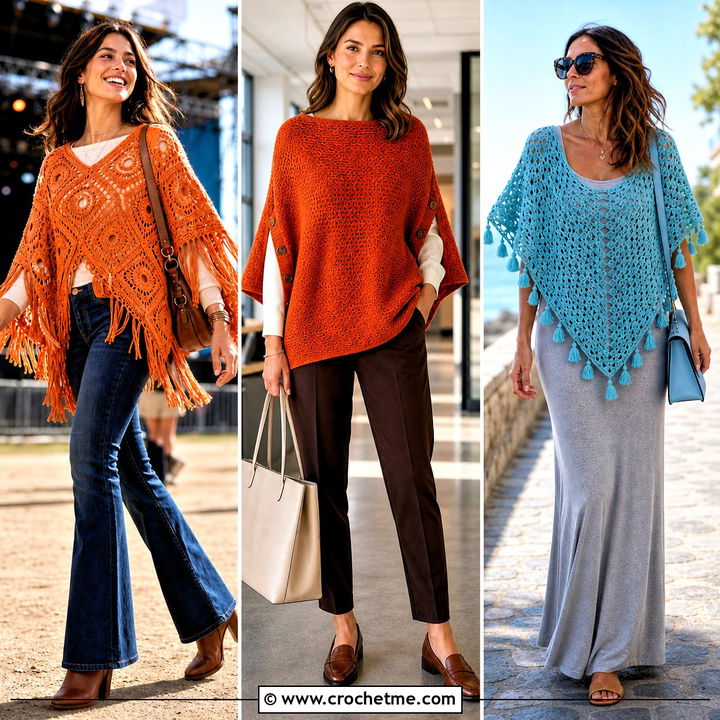 30 Crochet Square Poncho Outfit Ideas for Cozy Boho Style