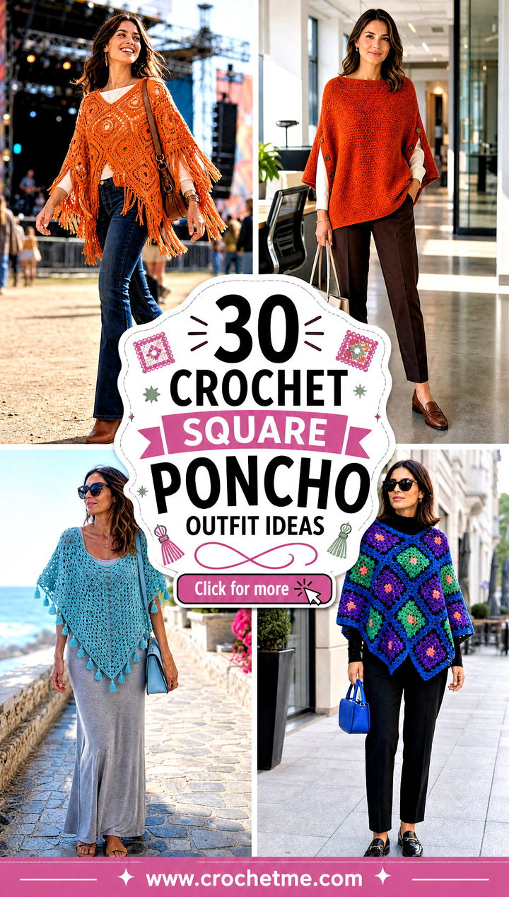 30 crochet square poncho outfit ideas - 30 crochet square poncho outfit ideas