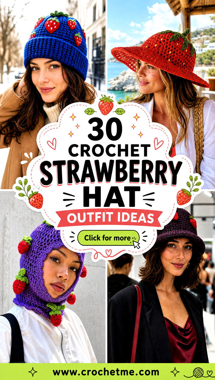 30 crochet strawberry hat outfit ideas - 30 crochet strawberry hat outfit ideas