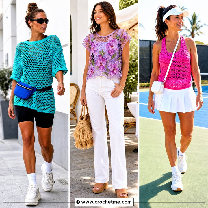 30 Crochet Summer Mesh Top Outfit Ideas for Sunny Beach Days