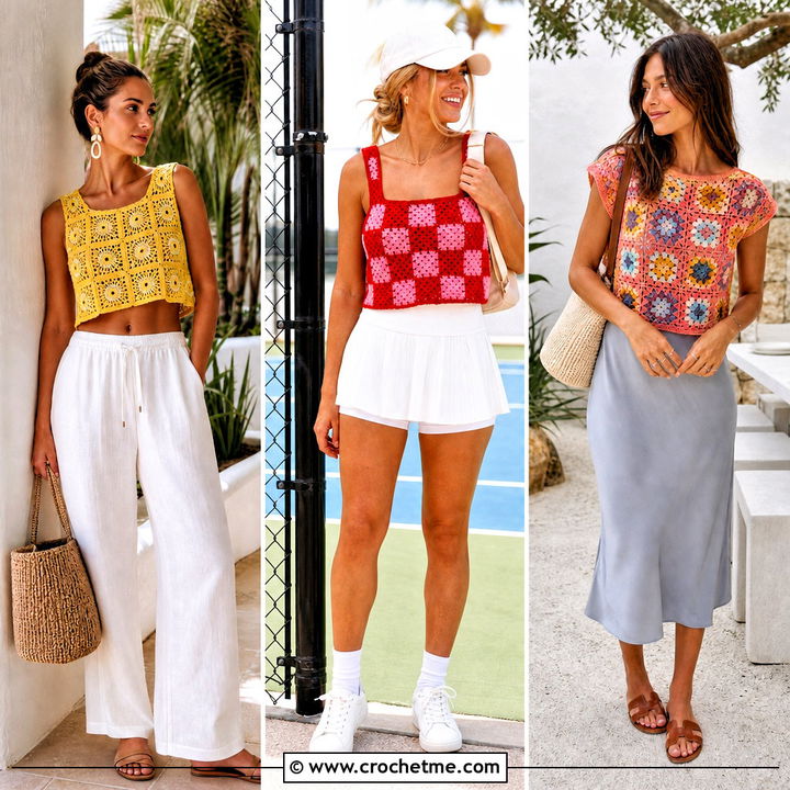 30 Crochet Summer Tops Granny Squares Outfit Ideas to Try