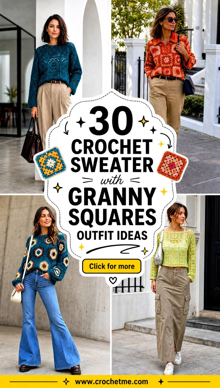 30 crochet sweater with granny squares outfit ideas - 30 crochet sweater with granny squares outfit ideas