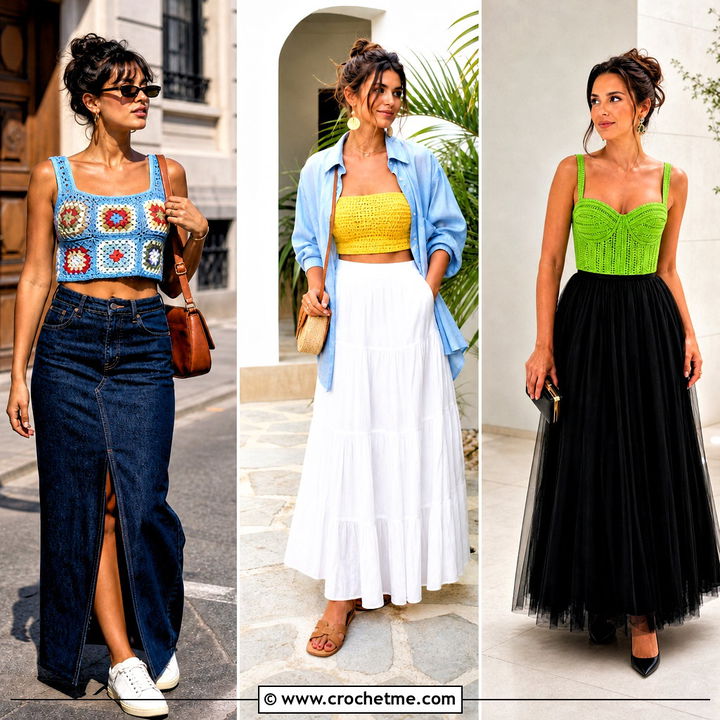 30 Crochet Top and Long Skirt Outfit Ideas for Chic Summer Looks