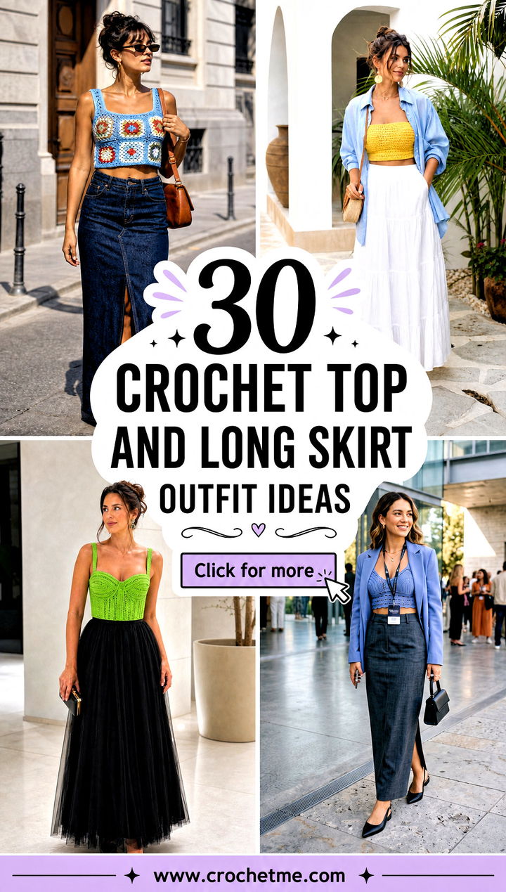 30 crochet top and long skirt outfit ideas - 30 crochet top and long skirt outfit ideas