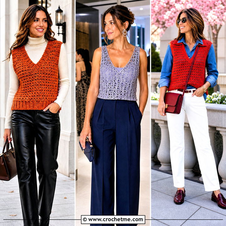 30 Crochet V Neck Vest Outfit Ideas for Chic Layered Looks