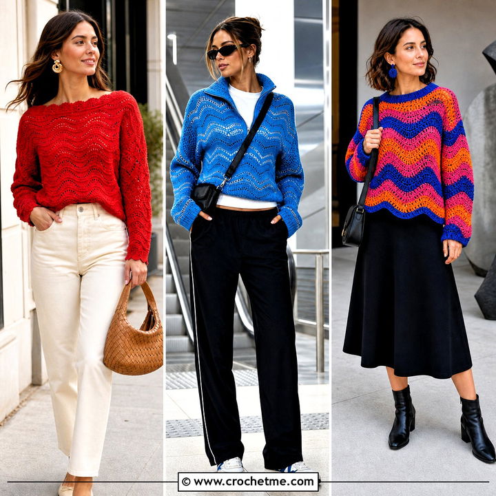 30 Crochet Wave Sweater Outfit Ideas for Cozy Statement Style