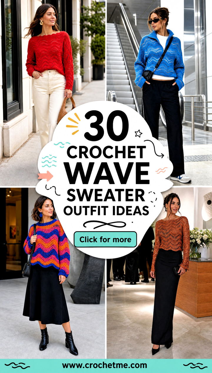 30 crochet wave sweater outfit ideas - 30 crochet wave sweater outfit ideas