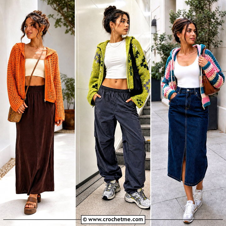 30 Crochet Zip Up Hoodie Outfit Ideas for Cozy Street Style