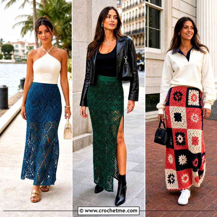 30 Crocheted Maxi Skirt Outfit Ideas for Breezy Summer Style