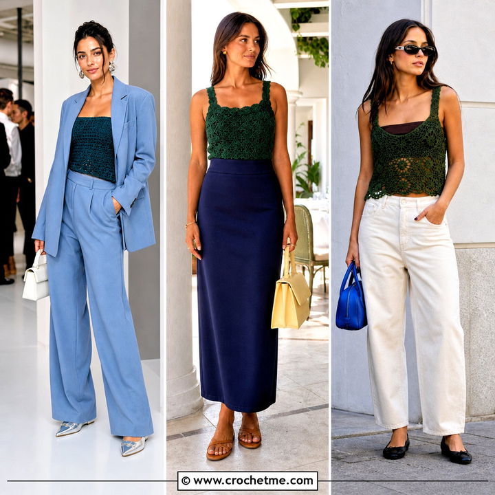 30 Dark Green Crochet Top Outfit Ideas for Rich Seasonal Style