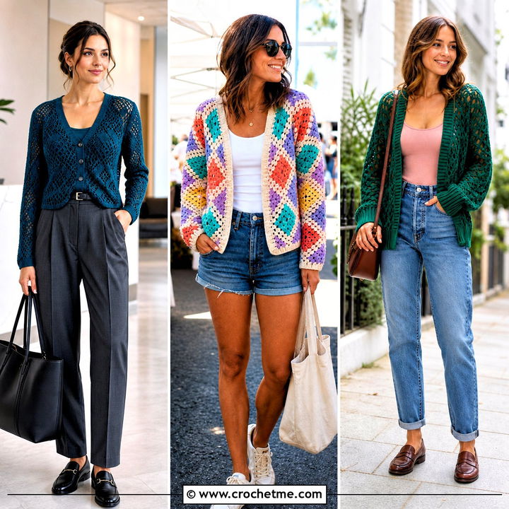 30 Diamond Crochet Cardigan Outfit Ideas for Luxe Layering