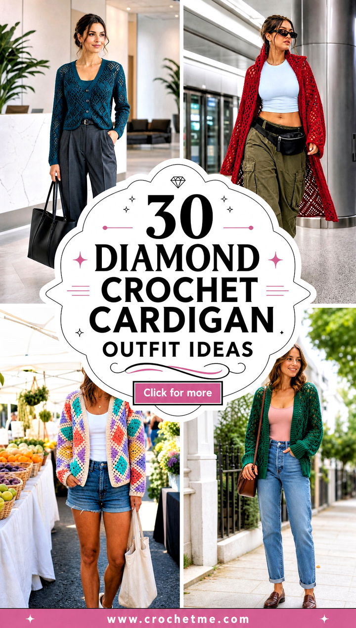 30 diamond crochet cardigan outfit ideas - 30 diamond crochet cardigan outfit ideas