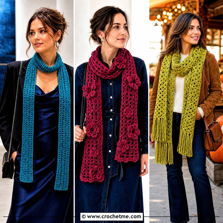 30 DK Yarn Crochet Scarf Outfit Ideas for Cozy Winter Style