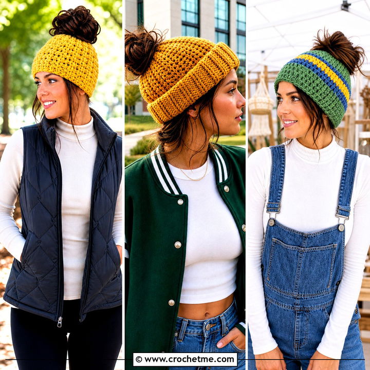 30 Easy Messy Bun Crochet Beanie Outfit Ideas for Busy Days