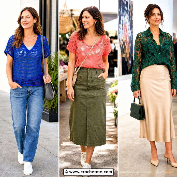 30 Filet Crochet Shirt Outfit Ideas for Breezy Retro Style