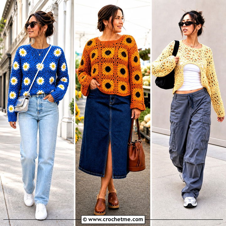 30 Flower Crochet Sweater Outfit Ideas for Fresh Spring Style