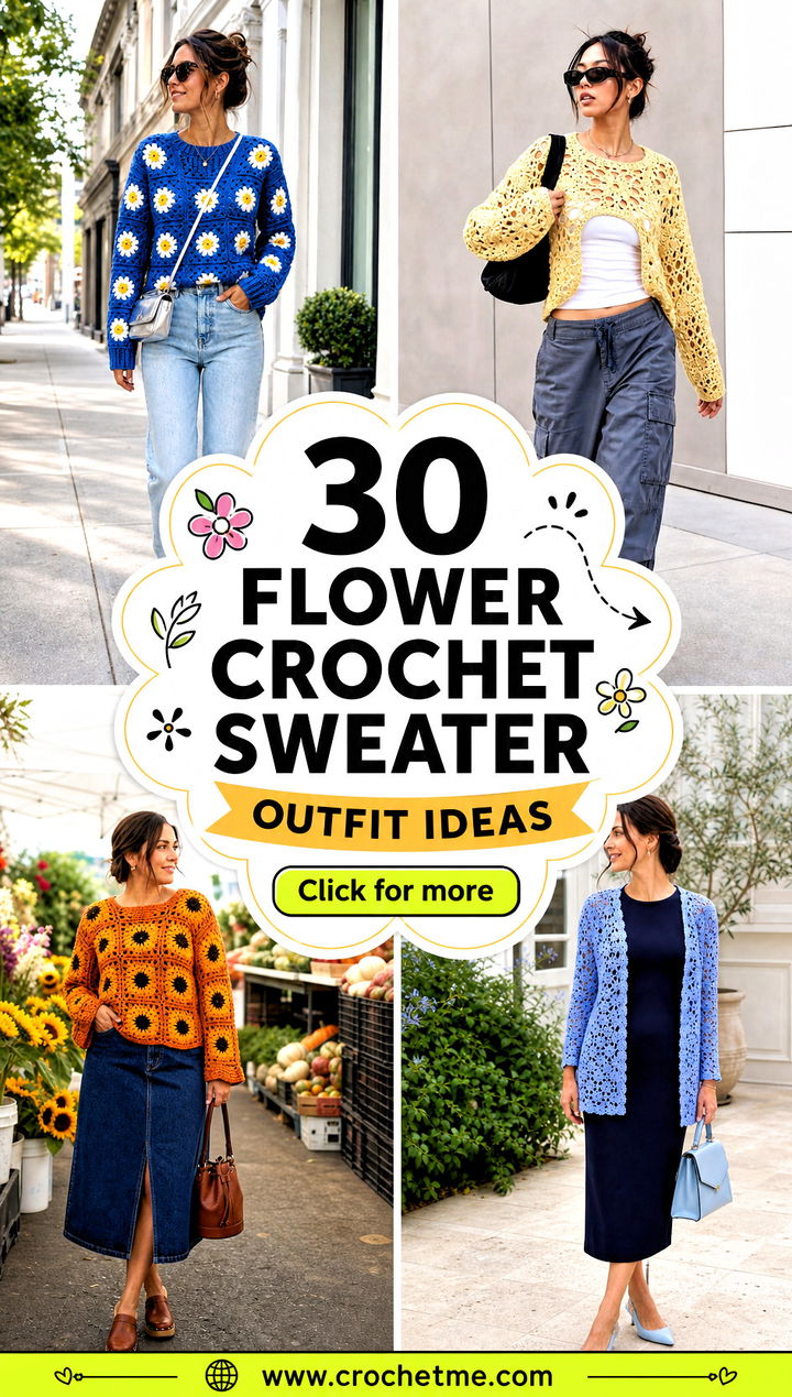 30 flower crochet sweater outfit ideas - 30 flower crochet sweater outfit ideas
