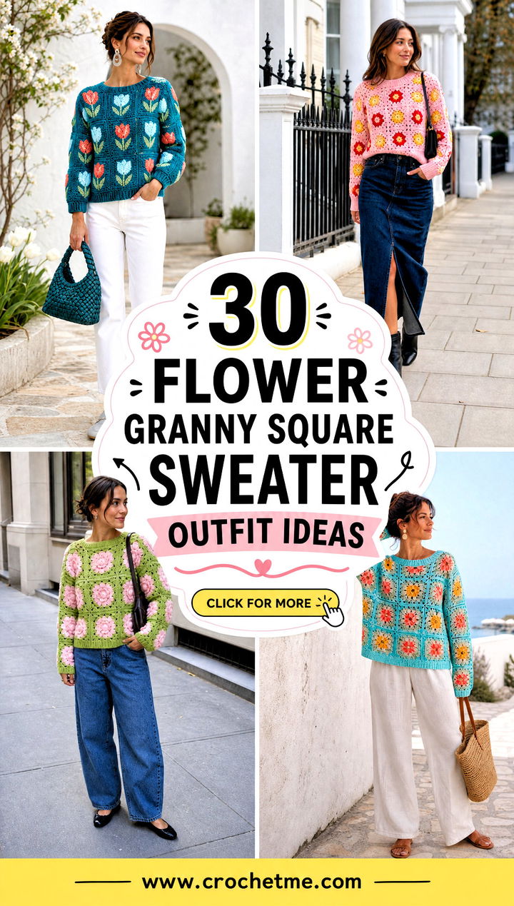 30 flower granny square sweater outfit ideas - 30 flower granny square sweater outfit ideas