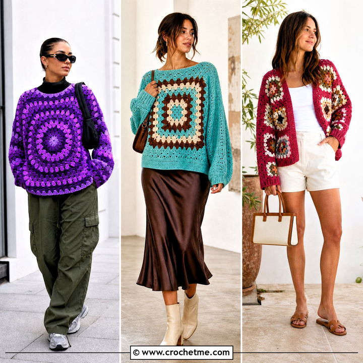 30 Giant Granny Square Sweater Outfit Ideas for Cozy Style