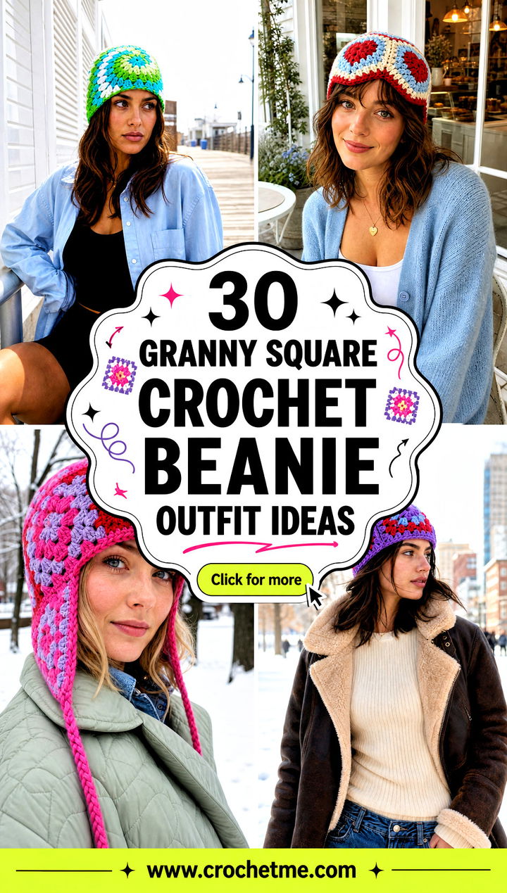 30 granny square crochet beanie outfit ideas - 30 granny square crochet beanie outfit ideas