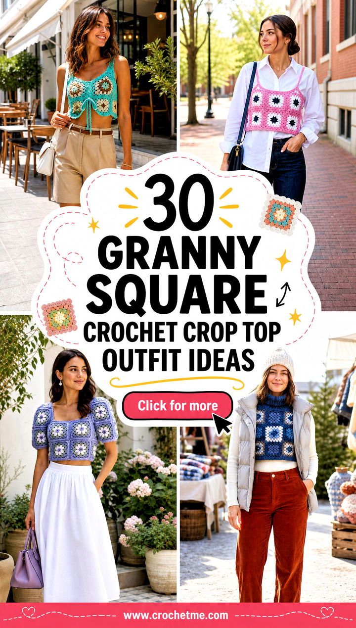 30 granny square crochet crop top outfit ideas - 30 granny square crochet crop top outfit ideas