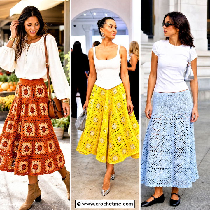 30 Granny Square Crochet Skirt Outfit Ideas for Summer Style
