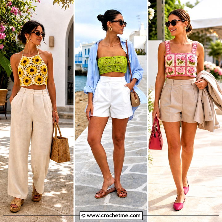 30 Granny Square Crop Top Outfit Ideas for Summer Style