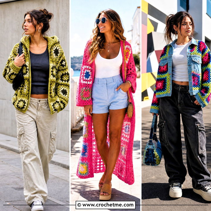 30 Granny Square Jackets Outfit Ideas for Bold Layering