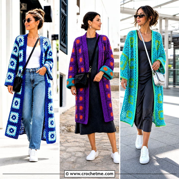 30 Granny Square Kimono Outfit Ideas for Breezy Summer Style