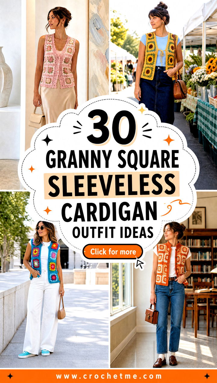 30 granny square sleeveless cardigan outfit ideas - 30 granny square sleeveless cardigan outfit ideas