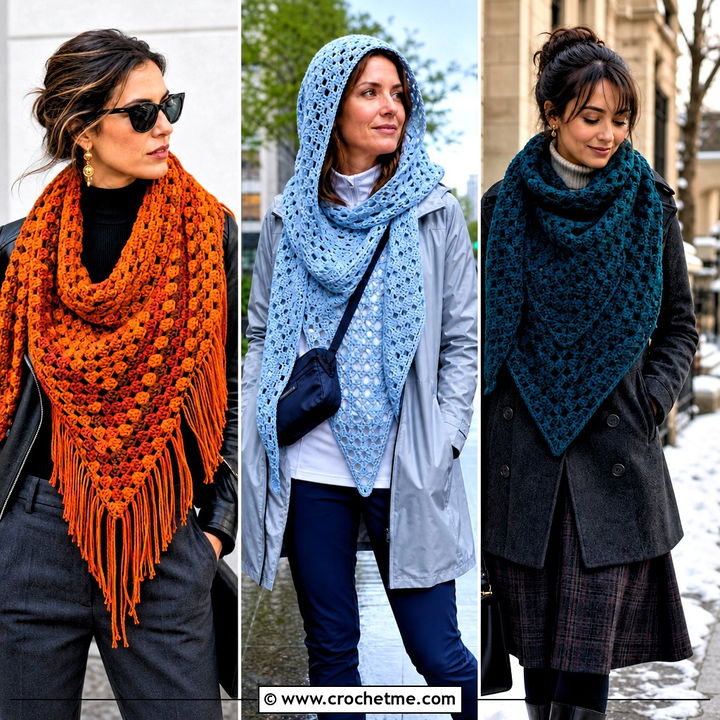 30 Granny Square Triangle Shawl Outfit Ideas for Cozy Days
