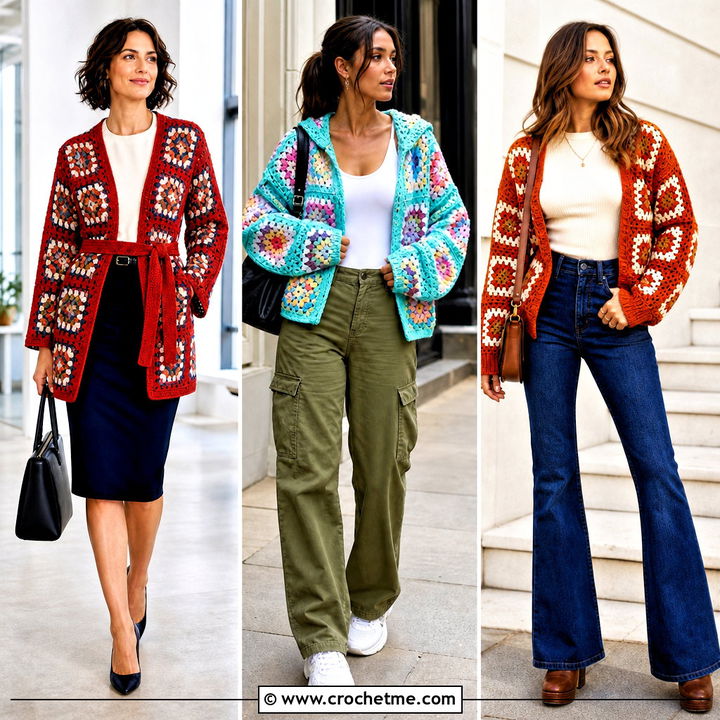 30 Granny Squares Cardigan Outfit Ideas for Cozy Everyday Style