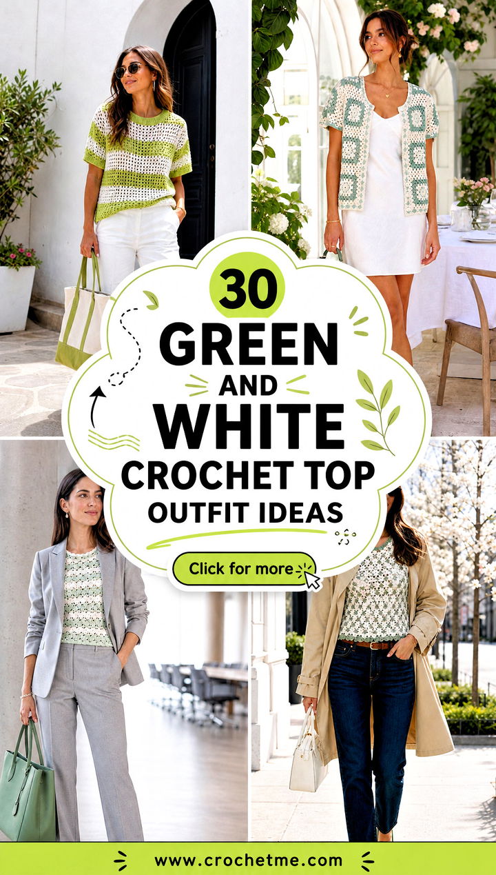 30 green and white crochet top outfit ideas - 30 green and white crochet top outfit ideas