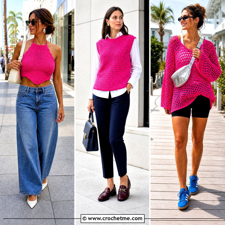 30 Hot Pink Crochet Top Outfit Ideas for Bold Summer Style
